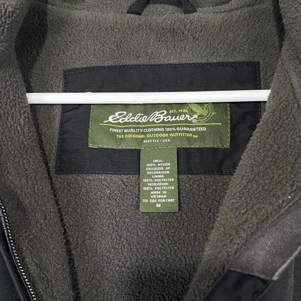 Eddie Bauer Jacket Mens M Black Bomber Windbreaker Fleece Lined Hooded Outerwear - Picture 2 of 6